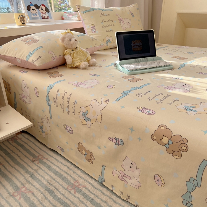 91家纺网 家纺一手货源 找家纺 六巷胡同 2025新款40s13070全棉纯棉卡通单品系列床单单件-单床单 猫咪甜甜圈