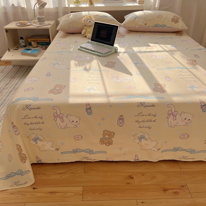 91家纺网 家纺一手货源 找家纺 六巷胡同 2025新款40s13070全棉纯棉卡通单品系列床单单件-单床单 猫咪甜甜圈