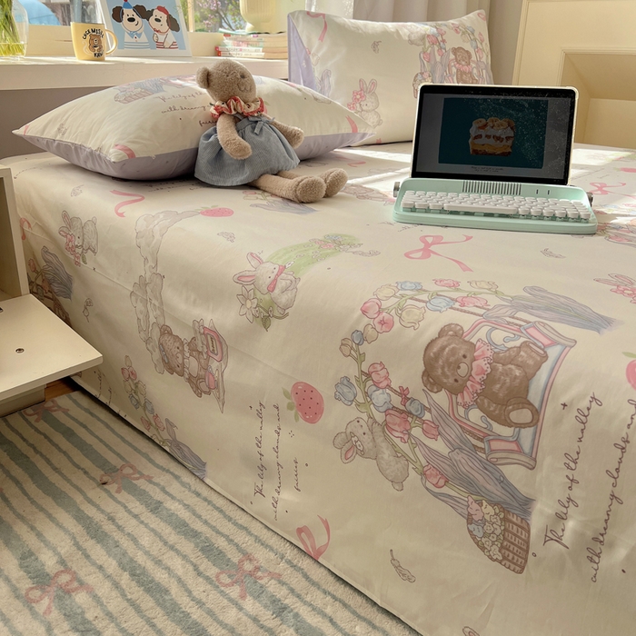 91家纺网 家纺一手货源 找家纺 六巷胡同 2025新款40s13070全棉纯棉卡通单品系列床单单件-单床单 秘境花园熊