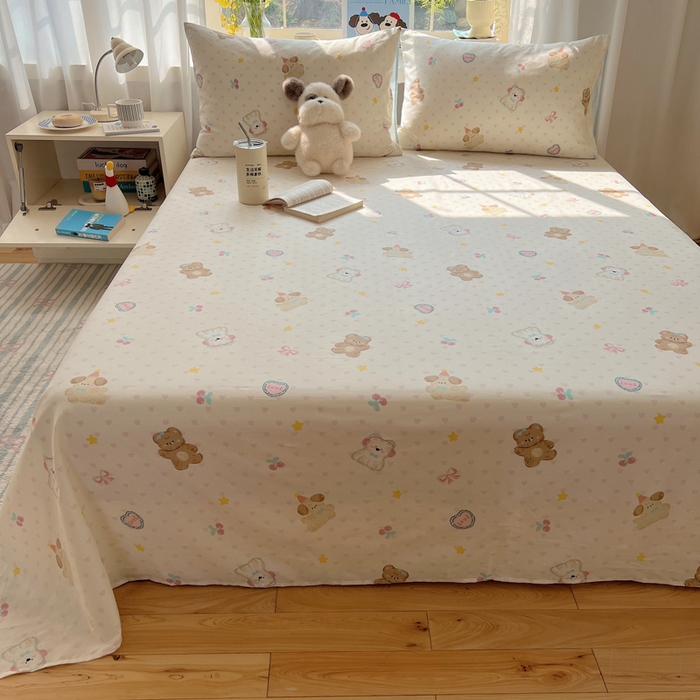 91家纺网 家纺一手货源 找家纺 六巷胡同 2025新款40s13070全棉纯棉卡通单品系列床单单件-单床单 奶油甜心熊