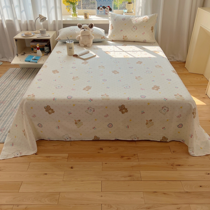 91家纺网 家纺一手货源 找家纺 六巷胡同 2025新款40s13070全棉纯棉卡通单品系列床单单件-单床单 奶油甜心熊