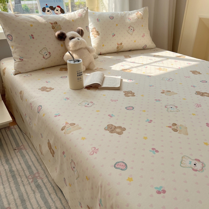 91家纺网 家纺一手货源 找家纺 六巷胡同 2025新款40s13070全棉纯棉卡通单品系列床单单件-单床单 奶油甜心熊