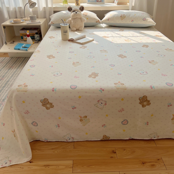 91家纺网 家纺一手货源 找家纺 六巷胡同 2025新款40s13070全棉纯棉卡通单品系列床单单件-单床单 奶油甜心熊