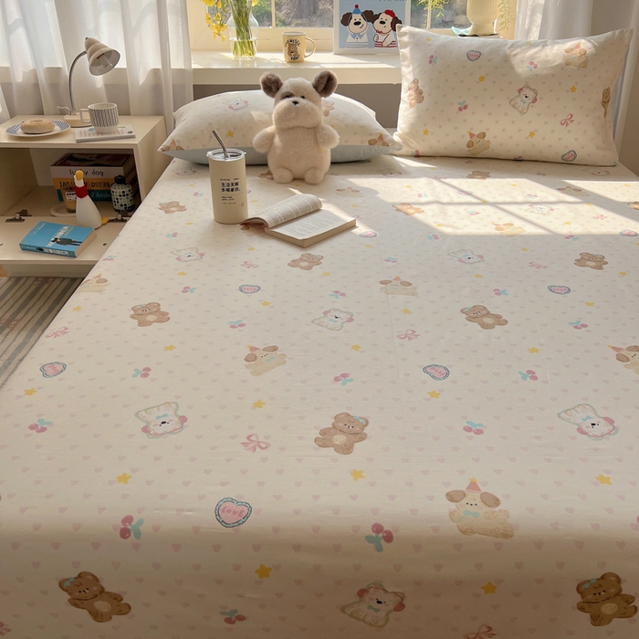 91家纺网 家纺一手货源 找家纺 六巷胡同 2025新款40s13070全棉纯棉卡通单品系列床单单件-单床单 奶油甜心熊