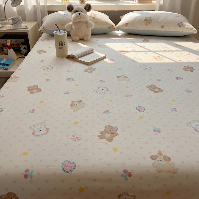 91家纺网 家纺一手货源 找家纺 六巷胡同 2025新款40s13070全棉纯棉卡通单品系列床单单件-单床单 奶油甜心熊