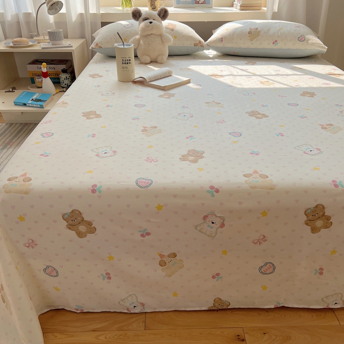 91家纺网 家纺一手货源 找家纺 六巷胡同 2025新款40s13070全棉纯棉卡通单品系列床单单件-单床单 奶油甜心熊