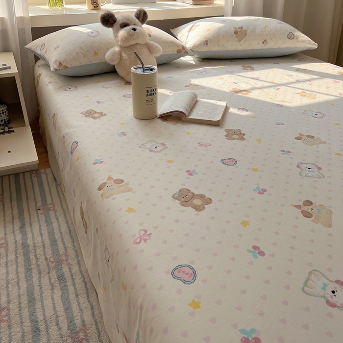 91家纺网 家纺一手货源 找家纺 六巷胡同 2025新款40s13070全棉纯棉卡通单品系列床单单件-单床单 奶油甜心熊