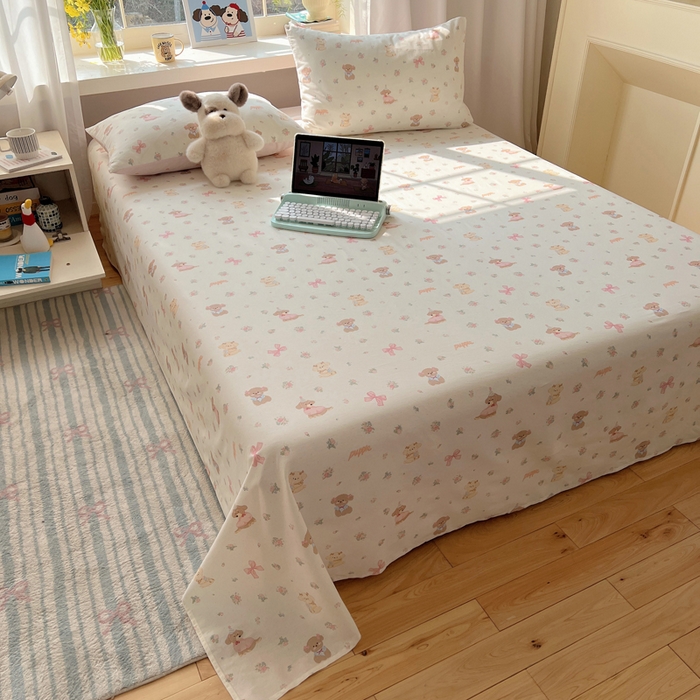 91家纺网 家纺一手货源 找家纺 六巷胡同 2025新款40s13070全棉纯棉卡通单品系列床单单件-单床单 派对害羞狗