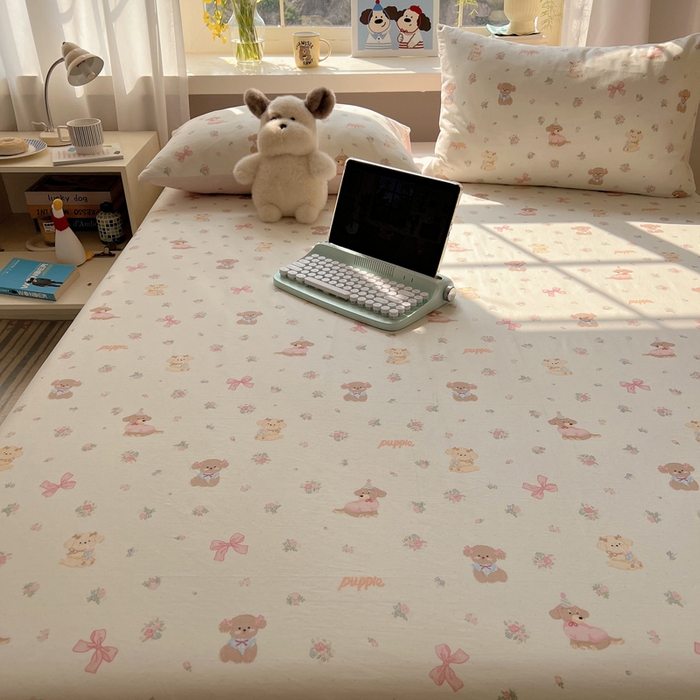 91家纺网 家纺一手货源 找家纺 六巷胡同 2025新款40s13070全棉纯棉卡通单品系列床单单件-单床单 派对害羞狗