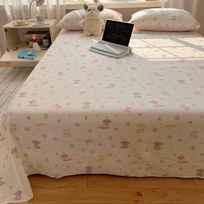 91家纺网 家纺一手货源 找家纺 六巷胡同 2025新款40s13070全棉纯棉卡通单品系列床单单件-单床单 派对害羞狗