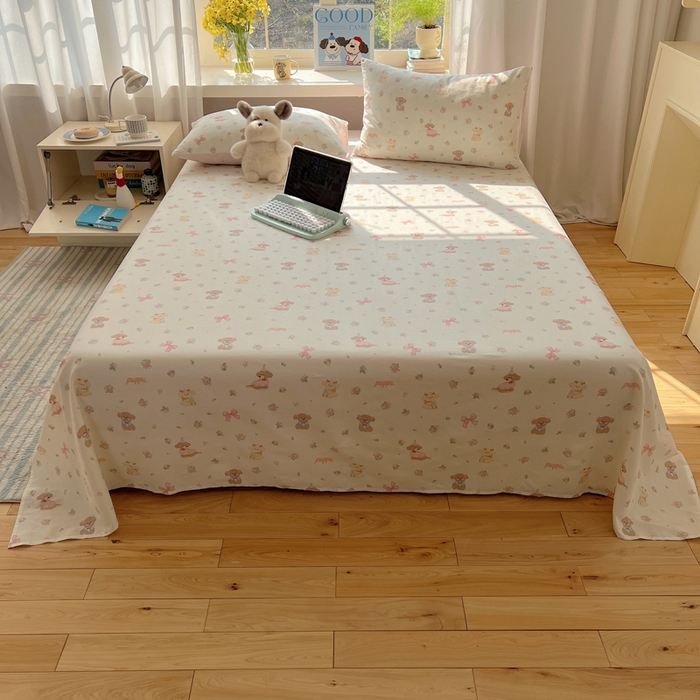 91家纺网 家纺一手货源 找家纺 六巷胡同 2025新款40s13070全棉纯棉卡通单品系列床单单件-单床单 派对害羞狗