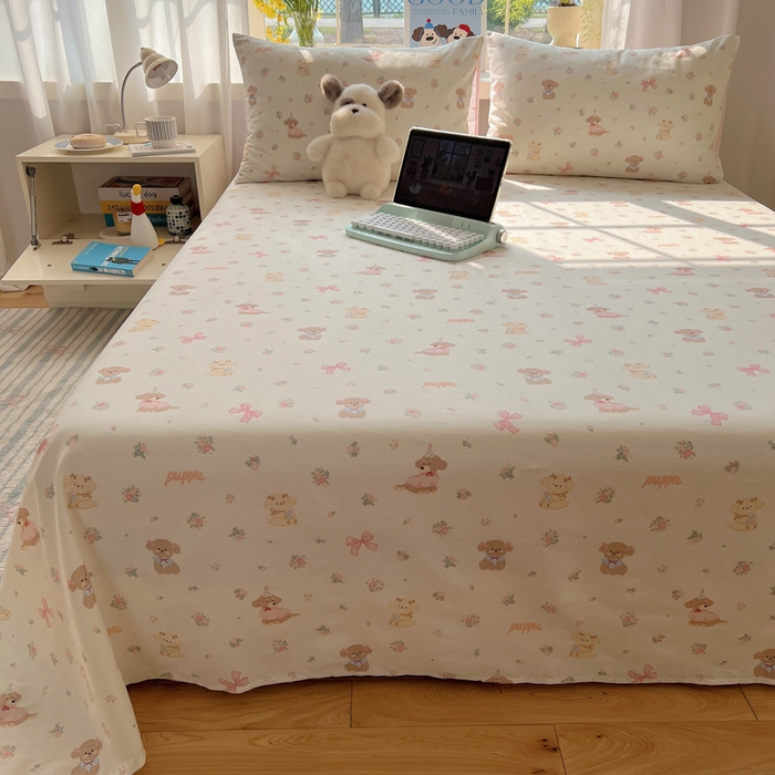 91家纺网 家纺一手货源 找家纺 六巷胡同 2025新款40s13070全棉纯棉卡通单品系列床单单件-单床单 派对害羞狗