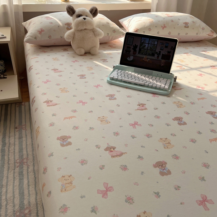 91家纺网 家纺一手货源 找家纺 六巷胡同 2025新款40s13070全棉纯棉卡通单品系列床单单件-单床单 派对害羞狗