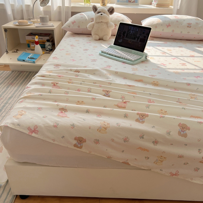 91家纺网 家纺一手货源 找家纺 六巷胡同 2025新款40s13070全棉纯棉卡通单品系列床单单件-单床单 派对害羞狗