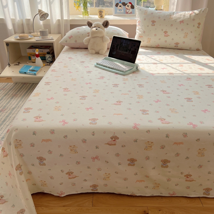 91家纺网 家纺一手货源 找家纺 六巷胡同 2025新款40s13070全棉纯棉卡通单品系列床单单件-单床单 派对害羞狗