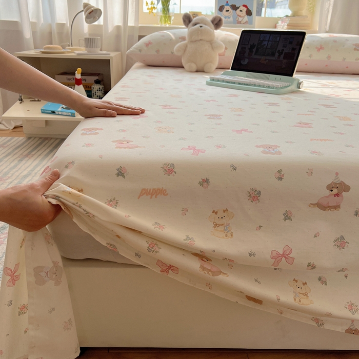 91家纺网 家纺一手货源 找家纺 六巷胡同 2025新款40s13070全棉纯棉卡通单品系列床单单件-单床单 派对害羞狗