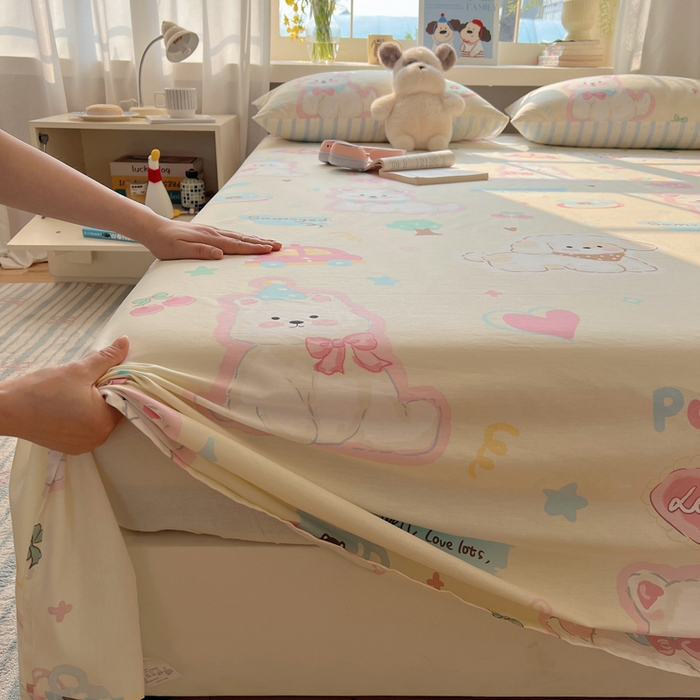 91家纺网 家纺一手货源 找家纺 六巷胡同 2025新款40s13070全棉纯棉卡通单品系列床单单件-单床单 泡芙萌趣狗