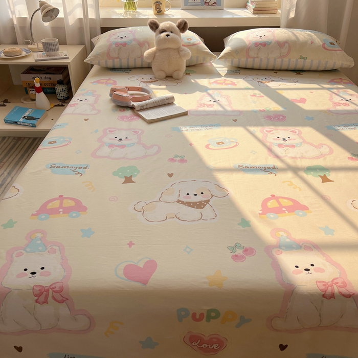 91家纺网 家纺一手货源 找家纺 六巷胡同 2025新款40s13070全棉纯棉卡通单品系列床单单件-单床单 泡芙萌趣狗