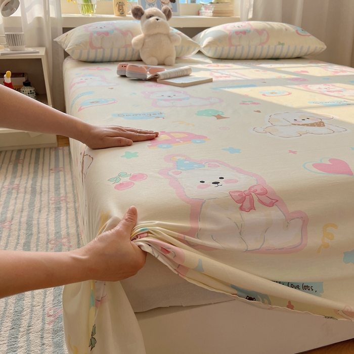 91家纺网 家纺一手货源 找家纺 六巷胡同 2025新款40s13070全棉纯棉卡通单品系列床单单件-单床单 泡芙萌趣狗