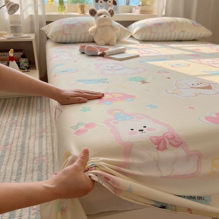 91家纺网 家纺一手货源 找家纺 六巷胡同 2025新款40s13070全棉纯棉卡通单品系列床单单件-单床单 泡芙萌趣狗