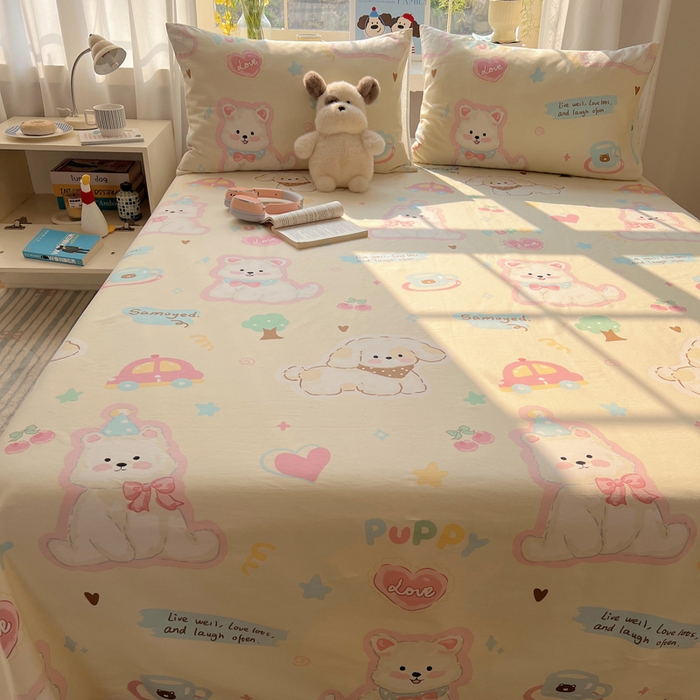 91家纺网 家纺一手货源 找家纺 六巷胡同 2025新款40s13070全棉纯棉卡通单品系列床单单件-单床单 泡芙萌趣狗