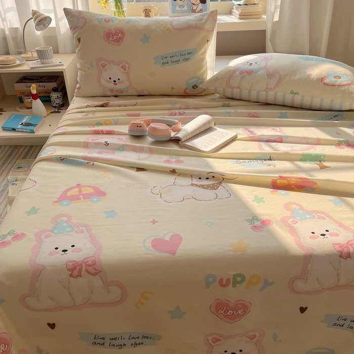 91家纺网 家纺一手货源 找家纺 六巷胡同 2025新款40s13070全棉纯棉卡通单品系列床单单件-单床单 泡芙萌趣狗