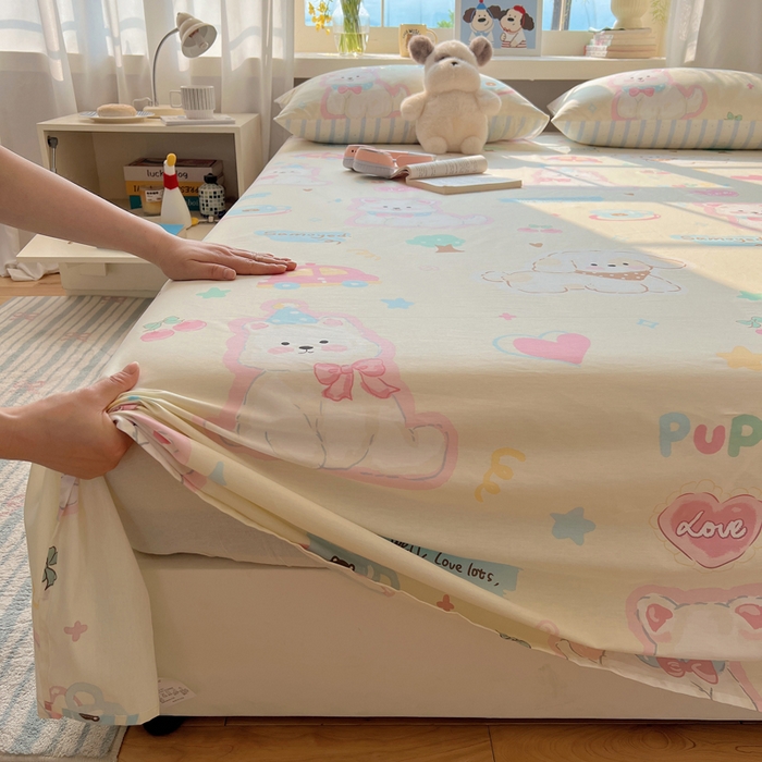 91家纺网 家纺一手货源 找家纺 六巷胡同 2025新款40s13070全棉纯棉卡通单品系列床单单件-单床单 泡芙萌趣狗