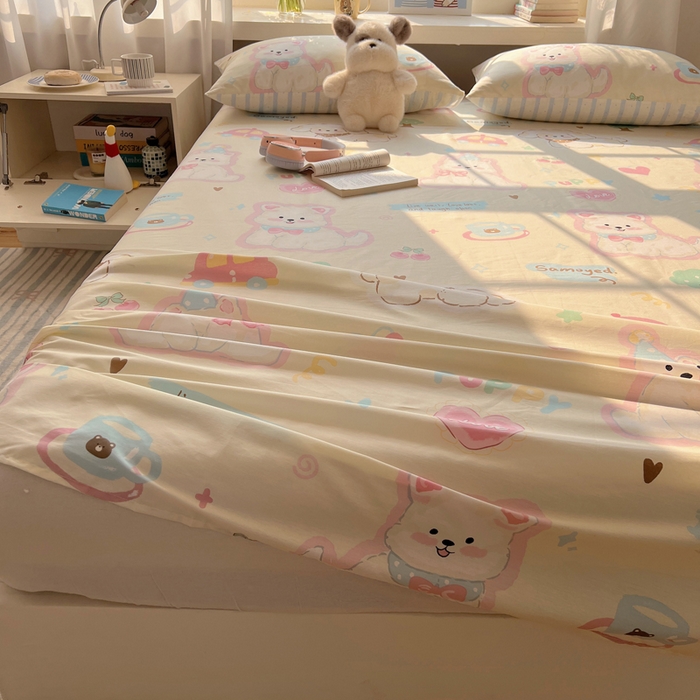 91家纺网 家纺一手货源 找家纺 六巷胡同 2025新款40s13070全棉纯棉卡通单品系列床单单件-单床单 泡芙萌趣狗