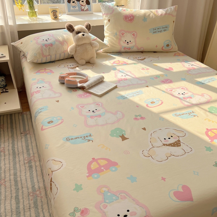 91家纺网 家纺一手货源 找家纺 六巷胡同 2025新款40s13070全棉纯棉卡通单品系列床单单件-单床单 泡芙萌趣狗