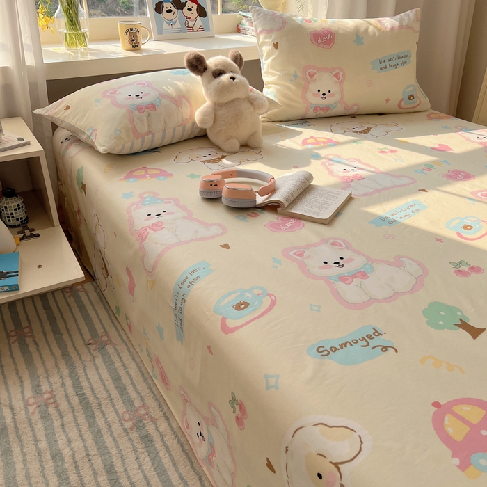 91家纺网 家纺一手货源 找家纺 六巷胡同 2025新款40s13070全棉纯棉卡通单品系列床单单件-单床单 泡芙萌趣狗