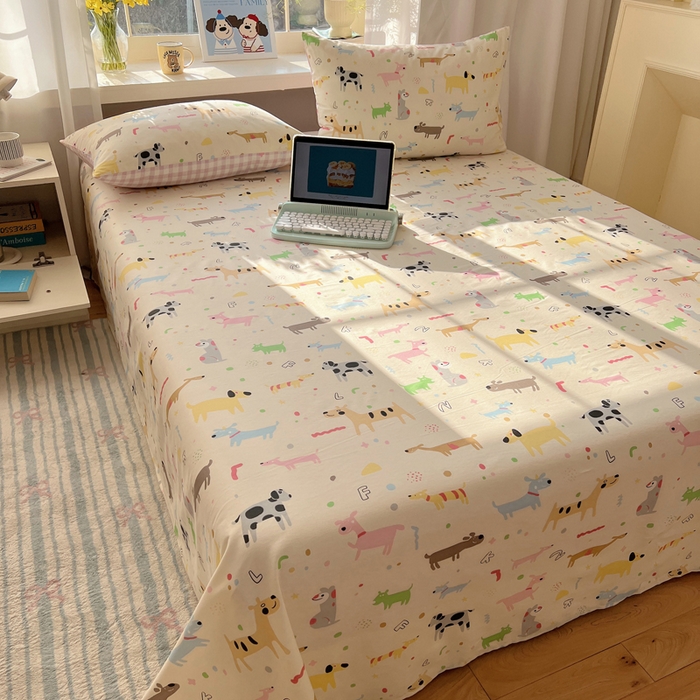 91家纺网 家纺一手货源 找家纺 六巷胡同 2025新款40s13070全棉纯棉卡通单品系列床单单件-单床单 趣味斑点狗
