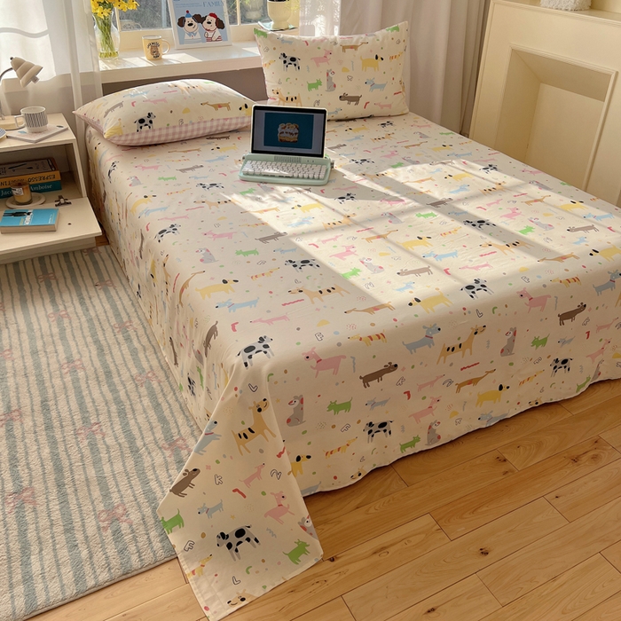 91家纺网 家纺一手货源 找家纺 六巷胡同 2025新款40s13070全棉纯棉卡通单品系列床单单件-单床单 趣味斑点狗