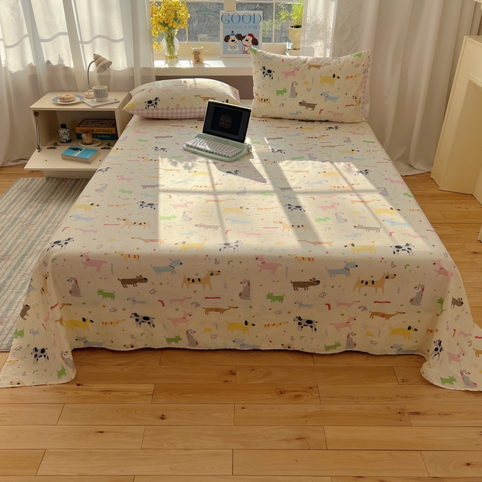 91家纺网 家纺一手货源 找家纺 六巷胡同 2025新款40s13070全棉纯棉卡通单品系列床单单件-单床单 趣味斑点狗