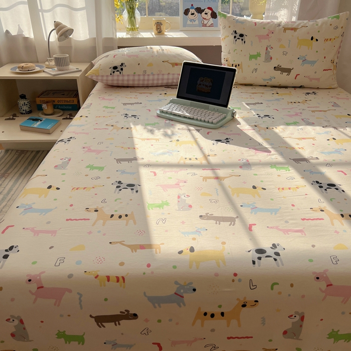 91家纺网 家纺一手货源 找家纺 六巷胡同 2025新款40s13070全棉纯棉卡通单品系列床单单件-单床单 趣味斑点狗
