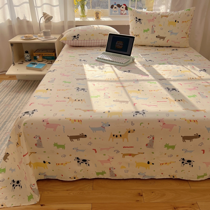 91家纺网 家纺一手货源 找家纺 六巷胡同 2025新款40s13070全棉纯棉卡通单品系列床单单件-单床单 趣味斑点狗