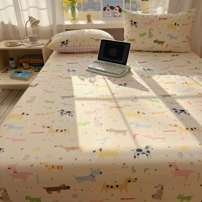 91家纺网 家纺一手货源 找家纺 六巷胡同 2025新款40s13070全棉纯棉卡通单品系列床单单件-单床单 趣味斑点狗