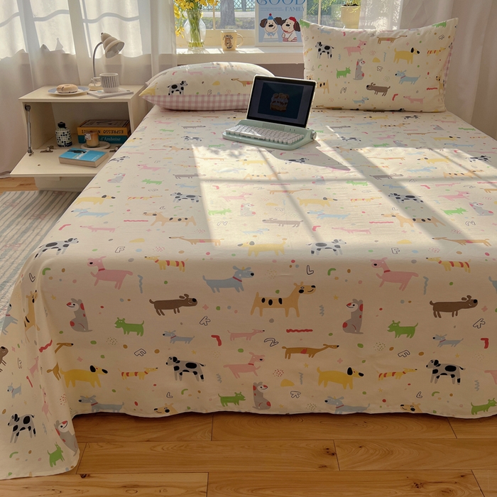 91家纺网 家纺一手货源 找家纺 六巷胡同 2025新款40s13070全棉纯棉卡通单品系列床单单件-单床单 趣味斑点狗