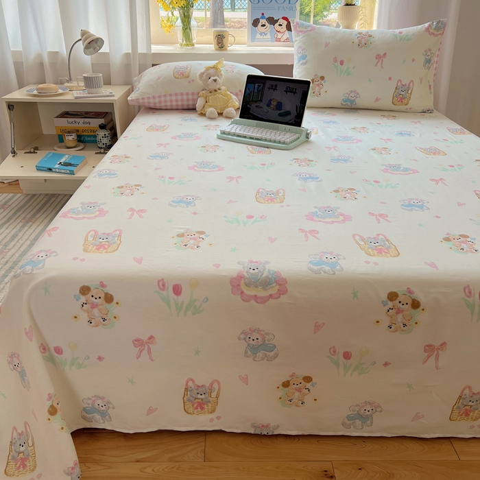 91家纺网 家纺一手货源 找家纺 六巷胡同 2025新款40s13070全棉纯棉卡通单品系列床单单件-单床单 郁金香狗狗