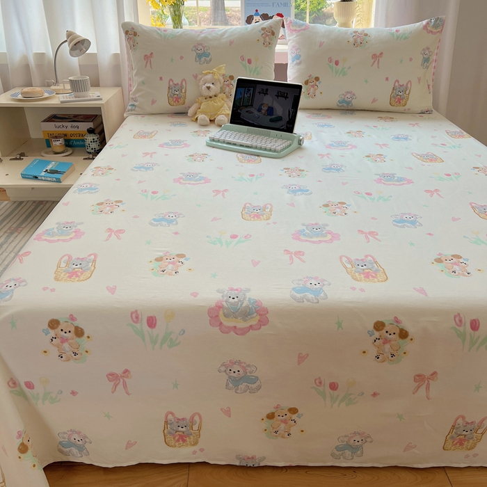 91家纺网 家纺一手货源 找家纺 六巷胡同 2025新款40s13070全棉纯棉卡通单品系列床单单件-单床单 郁金香狗狗
