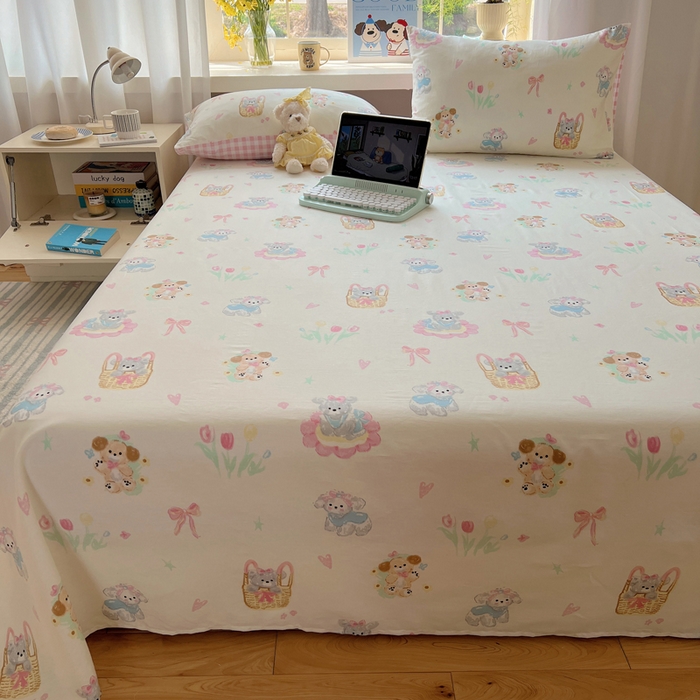 91家纺网 家纺一手货源 找家纺 六巷胡同 2025新款40s13070全棉纯棉卡通单品系列床单单件-单床单 郁金香狗狗