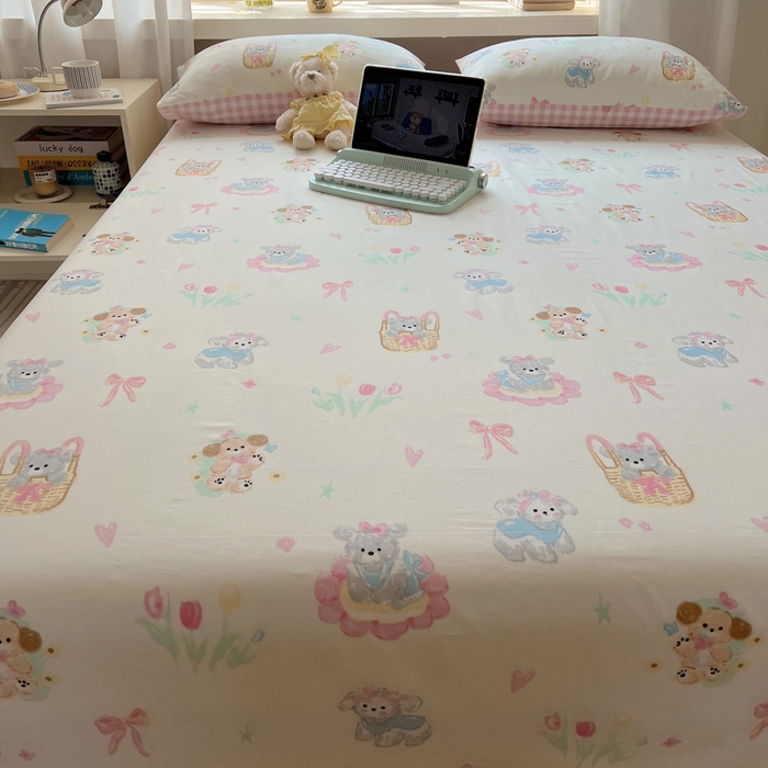 91家纺网 家纺一手货源 找家纺 六巷胡同 2025新款40s13070全棉纯棉卡通单品系列床单单件-单床单 郁金香狗狗