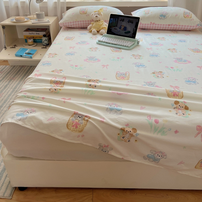 91家纺网 家纺一手货源 找家纺 六巷胡同 2025新款40s13070全棉纯棉卡通单品系列床单单件-单床单 郁金香狗狗