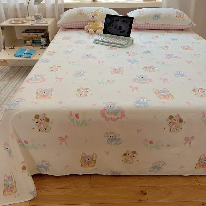 91家纺网 家纺一手货源 找家纺 六巷胡同 2025新款40s13070全棉纯棉卡通单品系列床单单件-单床单 郁金香狗狗