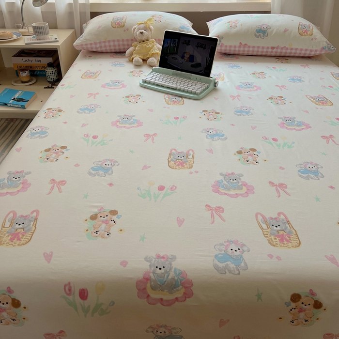 91家纺网 家纺一手货源 找家纺 六巷胡同 2025新款40s13070全棉纯棉卡通单品系列床单单件-单床单 郁金香狗狗