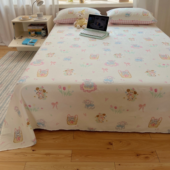 91家纺网 家纺一手货源 找家纺 六巷胡同 2025新款40s13070全棉纯棉卡通单品系列床单单件-单床单 郁金香狗狗