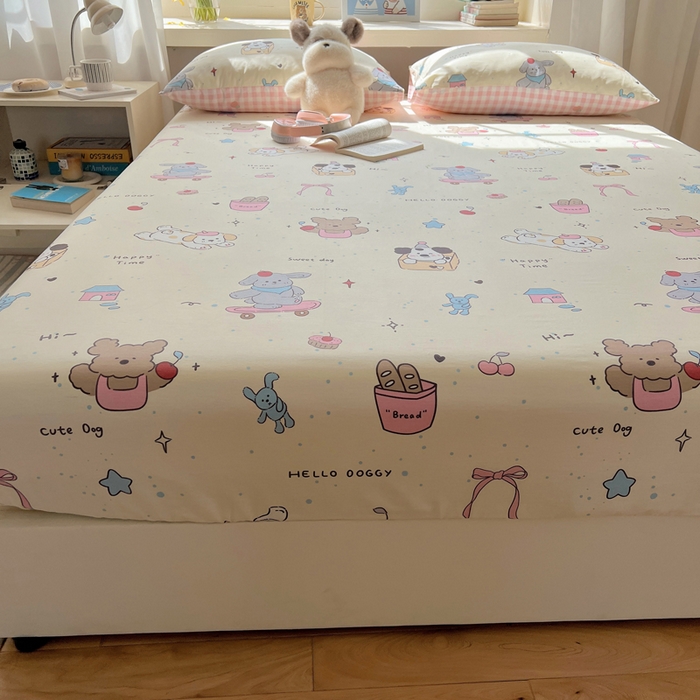 91家纺网 家纺一手货源 找家纺 六巷胡同 2025新款40s13070全棉纯棉卡通单品系列床笠单件-单床笠 法棍滑板狗