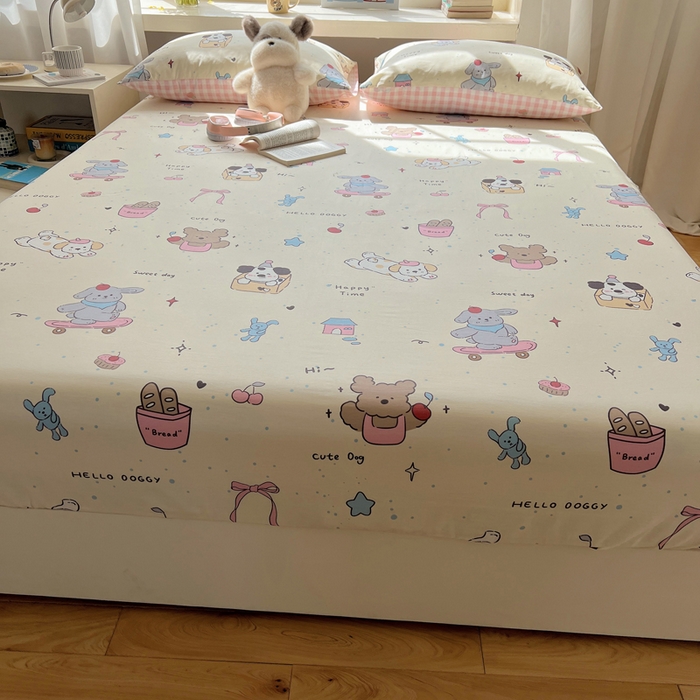 91家纺网 家纺一手货源 找家纺 六巷胡同 2025新款40s13070全棉纯棉卡通单品系列床笠单件-单床笠 法棍滑板狗