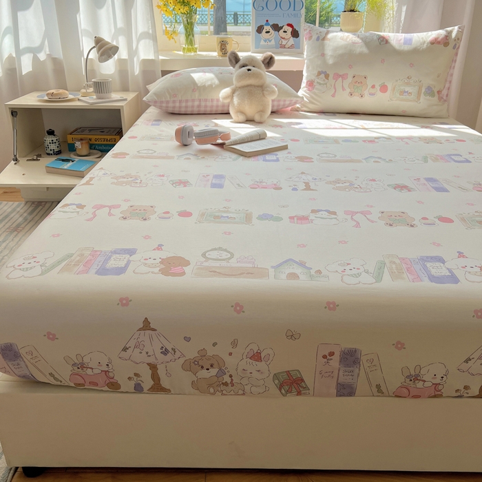 91家纺网 家纺一手货源 找家纺 六巷胡同 2025新款40s13070全棉纯棉卡通单品系列床笠单件-单床笠 欢乐课堂趴