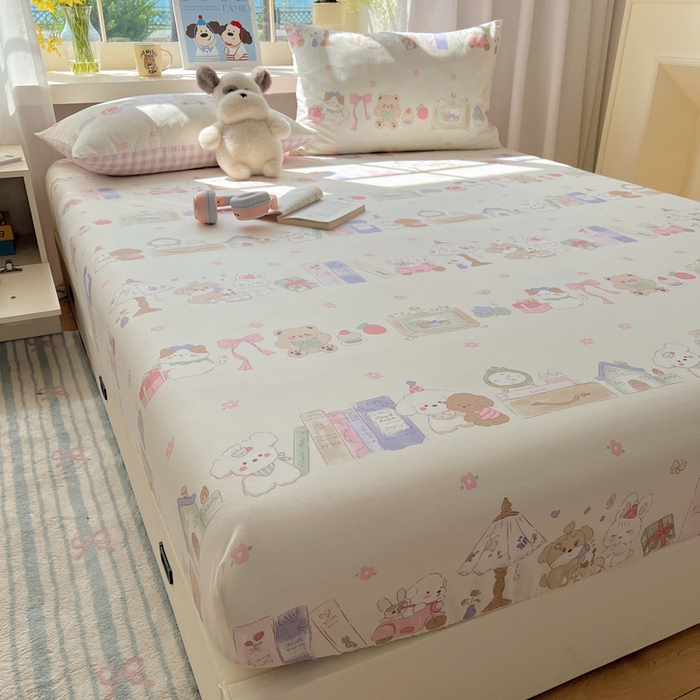 91家纺网 家纺一手货源 找家纺 六巷胡同 2025新款40s13070全棉纯棉卡通单品系列床笠单件-单床笠 欢乐课堂趴