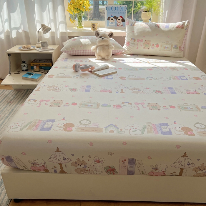 91家纺网 家纺一手货源 找家纺 六巷胡同 2025新款40s13070全棉纯棉卡通单品系列床笠单件-单床笠 欢乐课堂趴